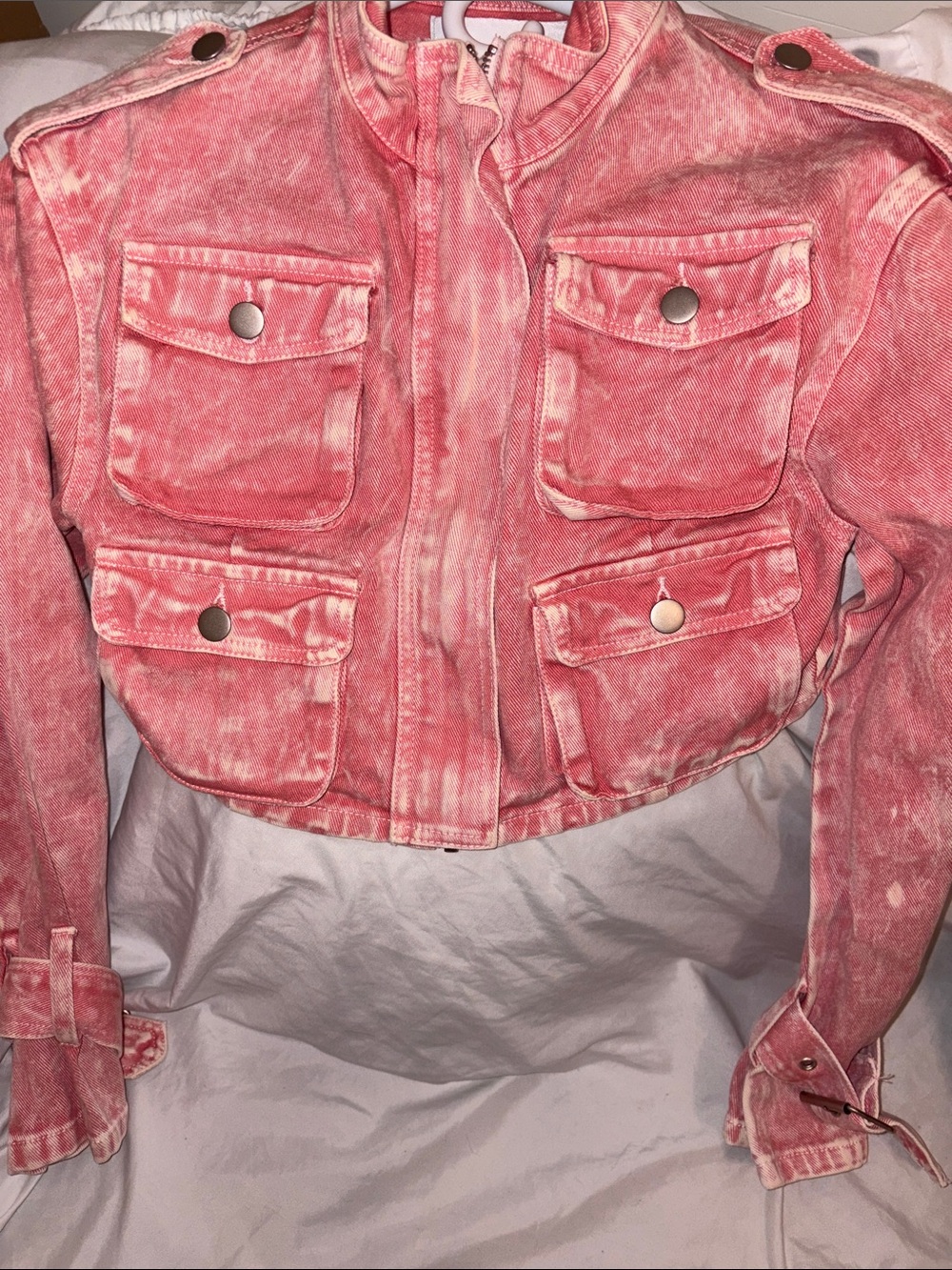 Fashion Nova Washed Coral Utility Jacket